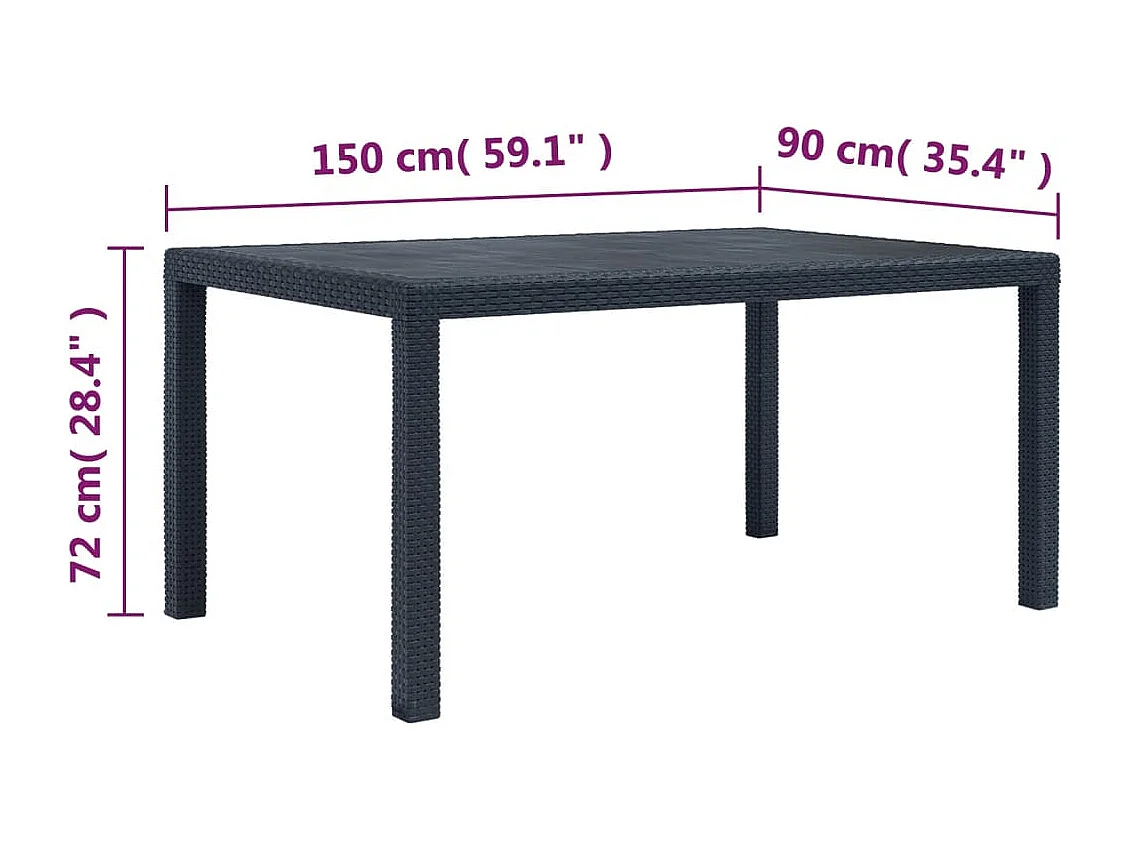 Table de jardin Anthracite 150x90x72 cm Plastique Aspect rotin
