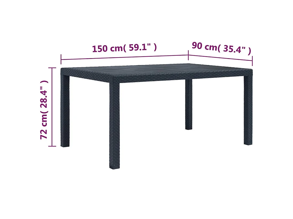 Gartentisch Anthrazit 150x90x72 cm Kunststoff Rattan-Optik