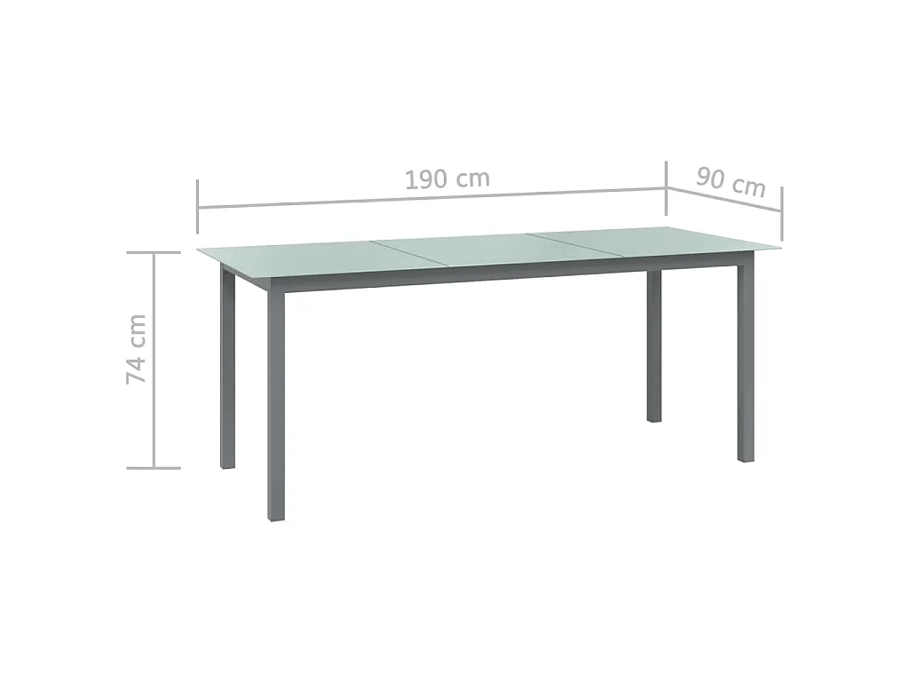 Gartentisch Hellgrau 190x90x74 cm Aluminium und Glas