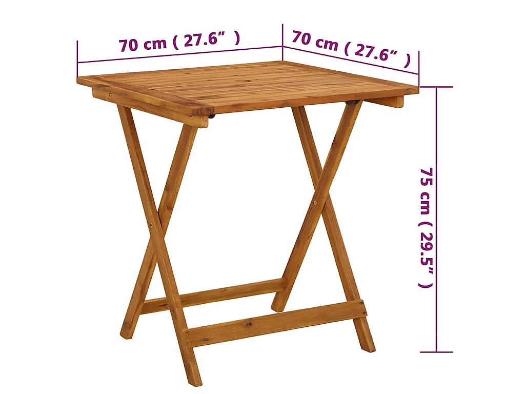 Tavolo da Giardino Pieghevole 70x70x75 cm in Massello d'Acacia