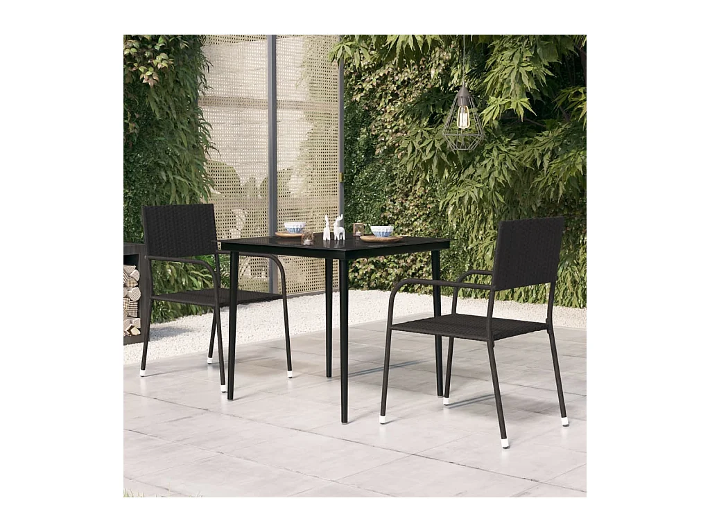 Table à dîner de jardin Noir 80x80x74 cm Acier et verre