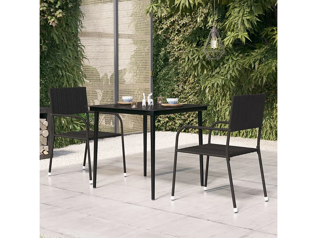 Table à dîner de jardin Noir 80x80x74 cm Acier et verre