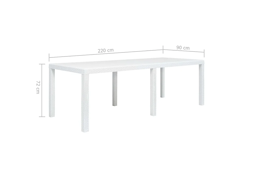 Table de jardin Blanc 220x90x72 cm Plastique Aspect de rotin