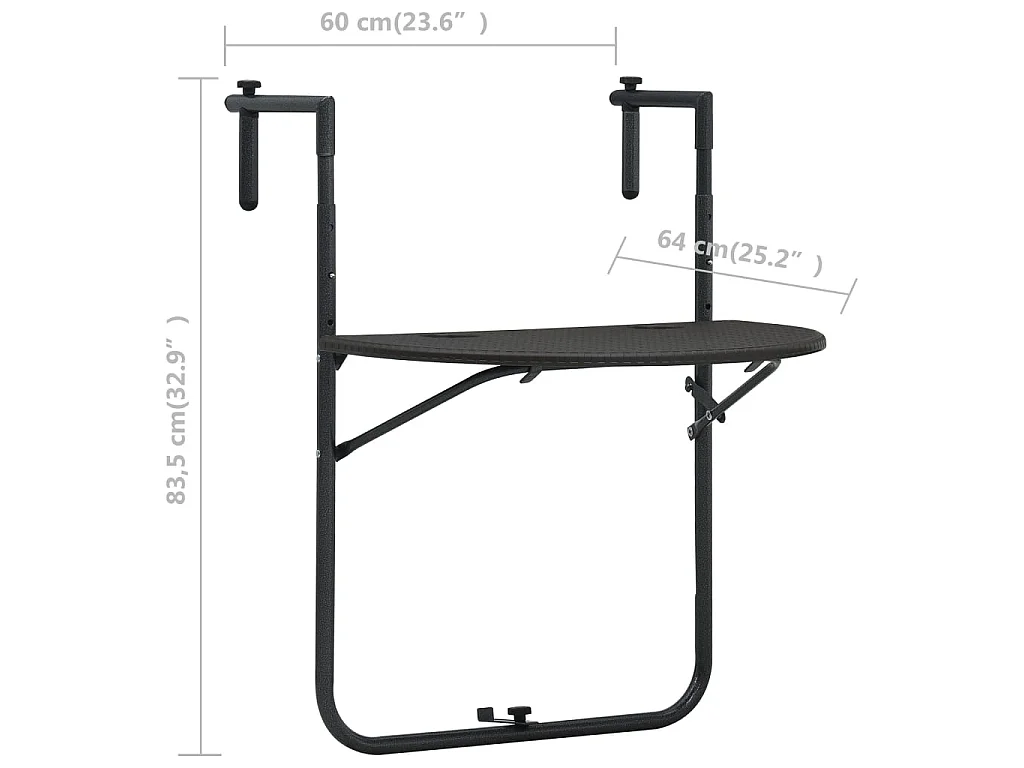 Tavolo da Balcone Pensile Marrone 60x64x83,5cm Plastica Rattan