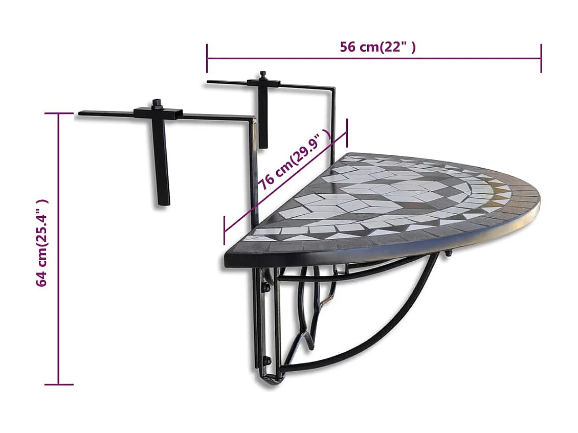 Balkonhängetisch Mosaik Schwarz und Weiß