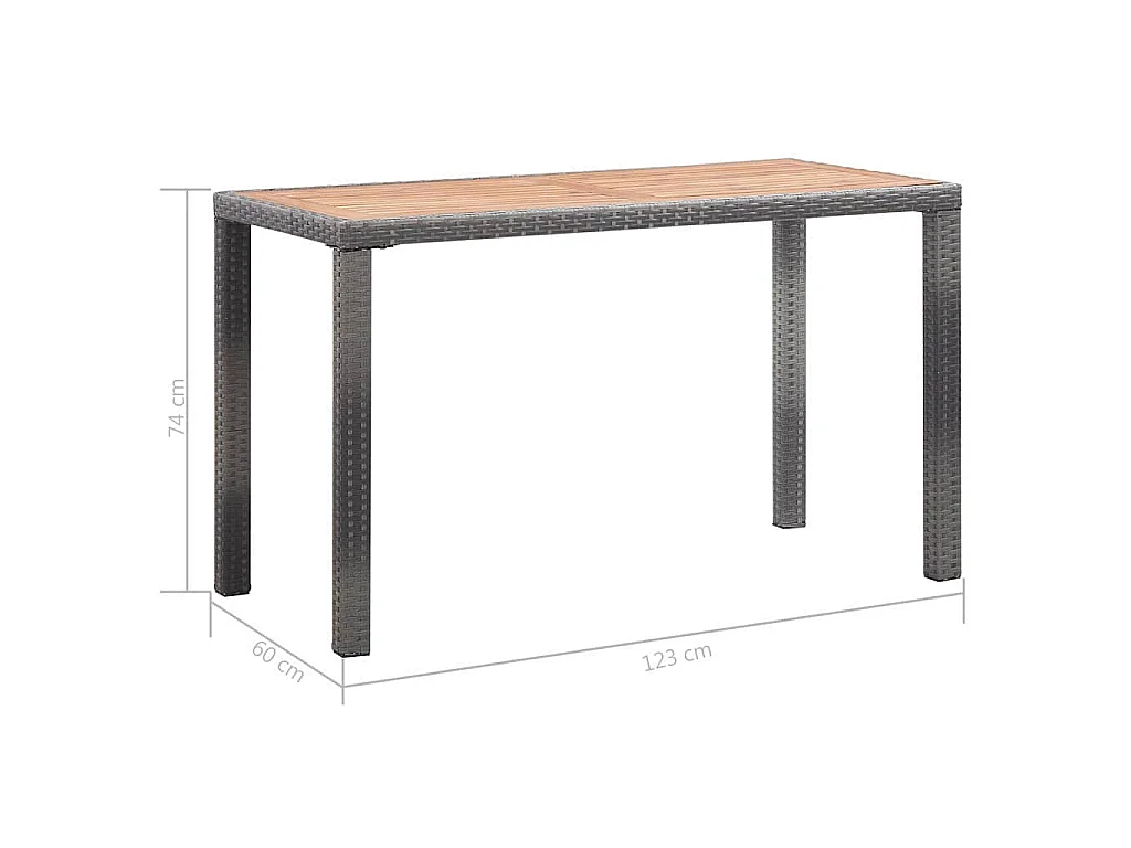 Tavolo Giardino Antracite e Marrone 123x60x74cm Acacia Massello