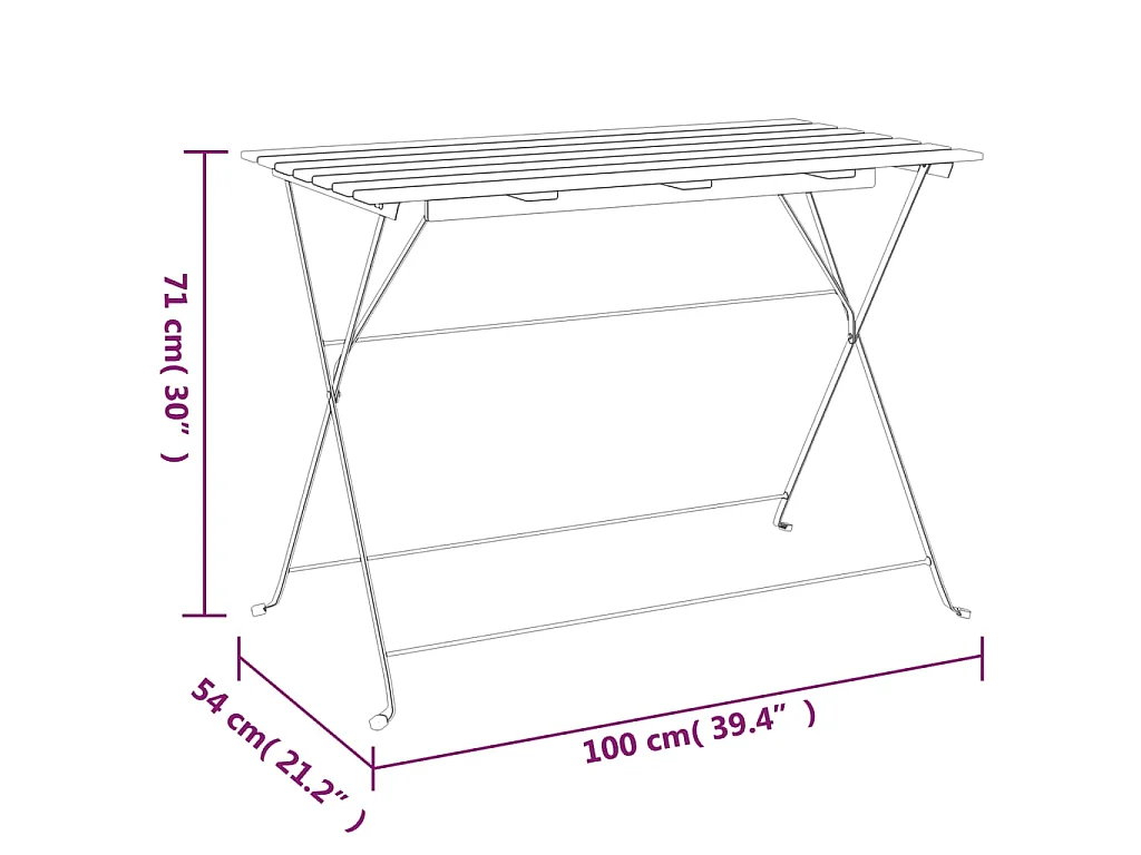 Tavolo Bistrò Pieghevole 100x54x71 cm Massello Acacia e Acciaio
