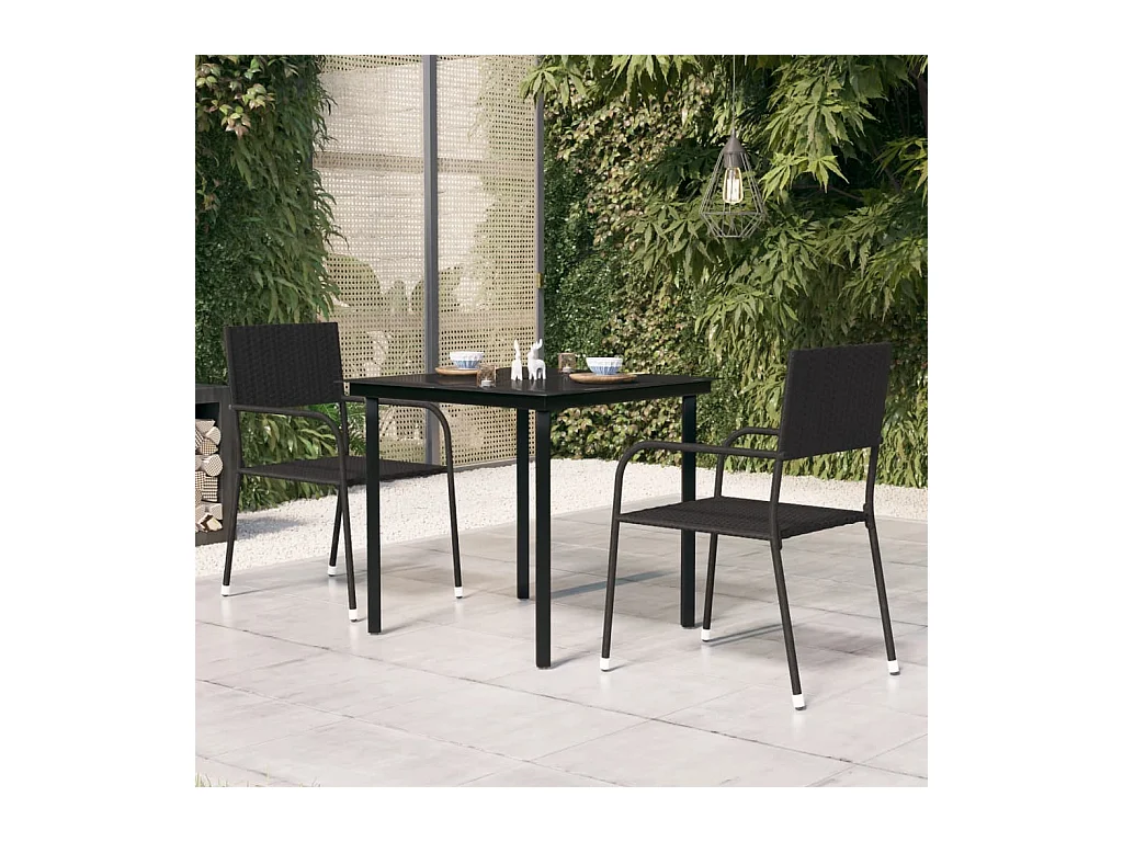 Garten-Esstisch Schwarz 80x80x74 cm Stahl und Glas