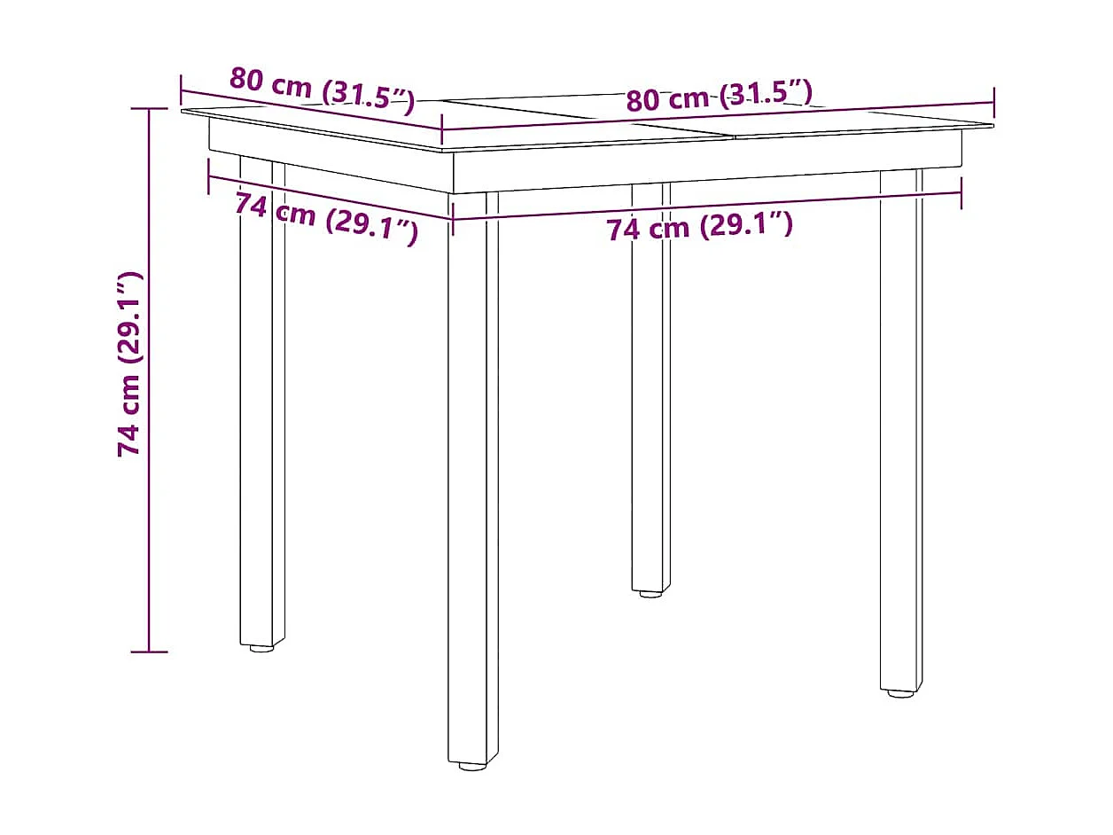 Table à dîner de jardin Noir 80x80x74 cm Acier et verre
