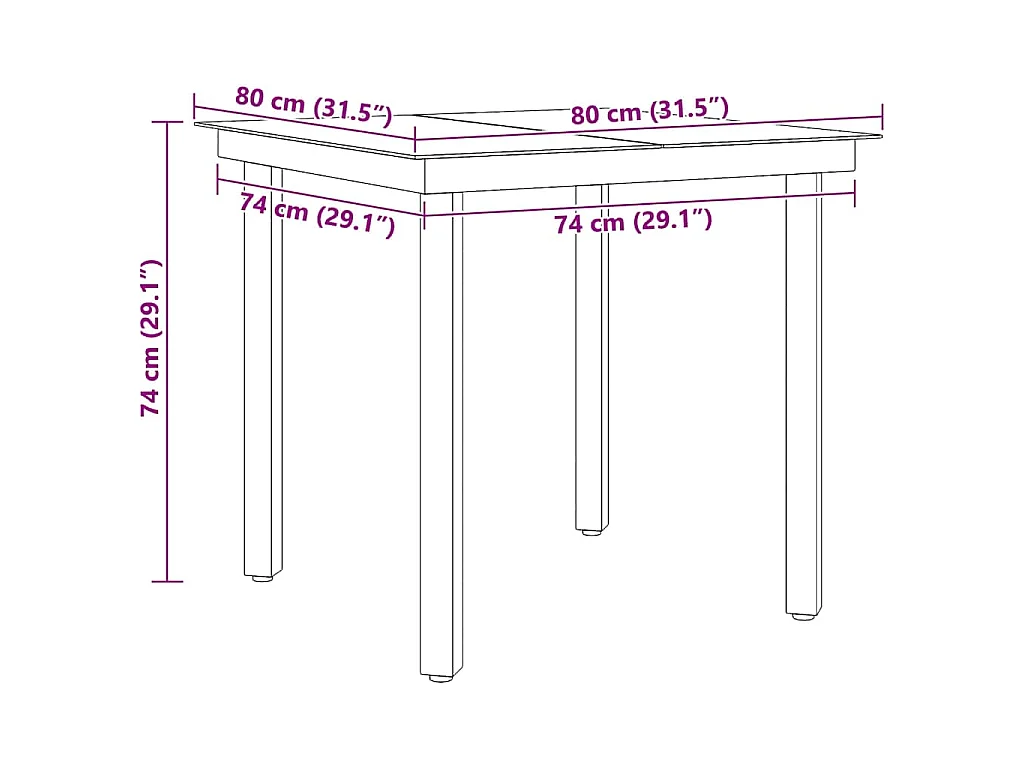 Table à dîner de jardin Noir 80x80x74 cm Acier et verre