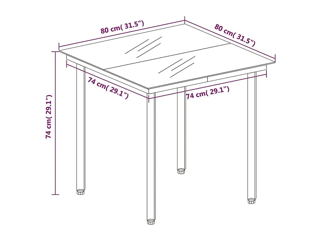 Table à dîner de jardin Noir 80x80x74 cm Acier et verre