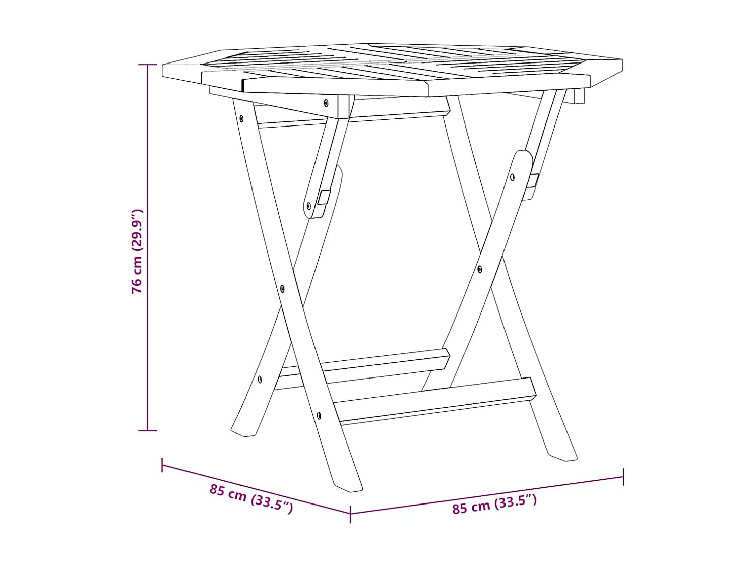 Mesa de jardim dobrável 85x85x76 cm madeira teca maciça