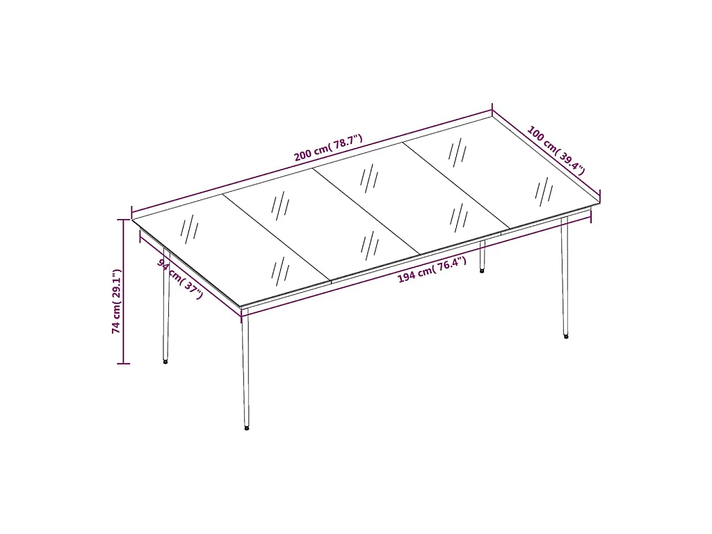 Tuintafel 200x100x74 cm staal en glas zwart