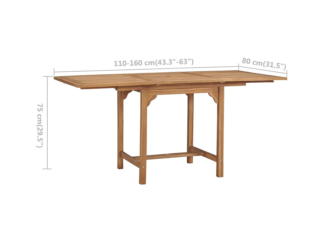 Table extensible de jardin (110-160)x80x75 cm Teck solide