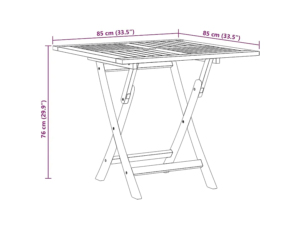 Table pliable de jardin 85x85x76 cm Bois de teck solide