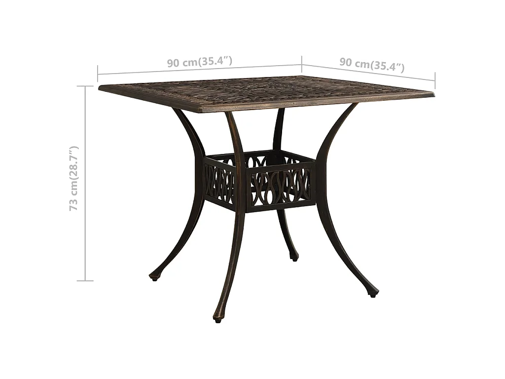 Tavolo da Giardino Bronzo 90x90x73 cm in Alluminio Pressofuso