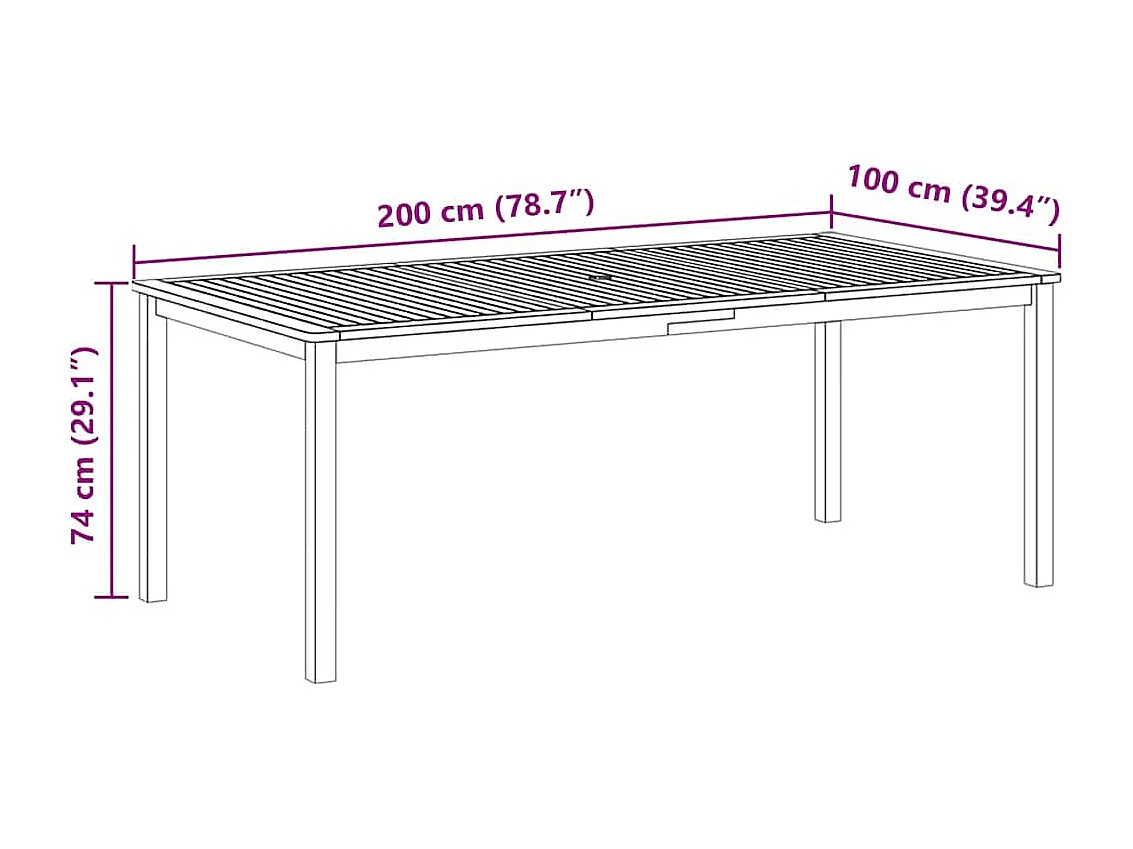 Mesa de jardín madera maciza de acacia 200x100x74 cm