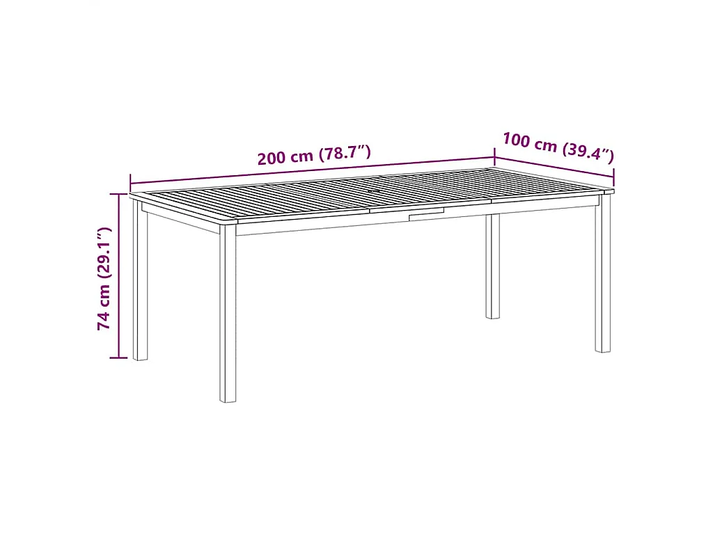 Table de jardin 200x100x74 cm Bois d'acacia massif