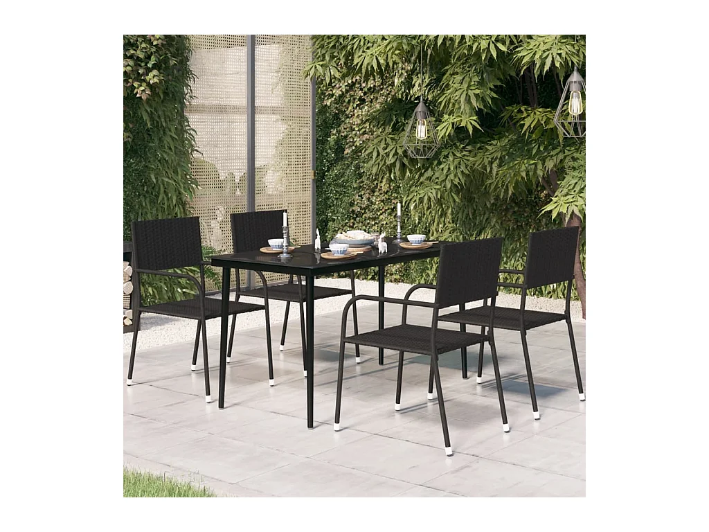Garten-Esstisch Schwarz 140x70x74 cm Stahl und Glas