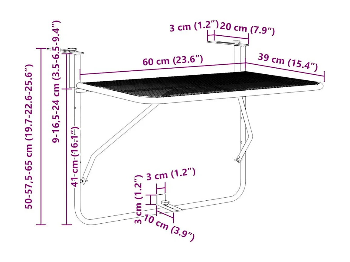 Table de balcon Blanc 60x40 cm Acier