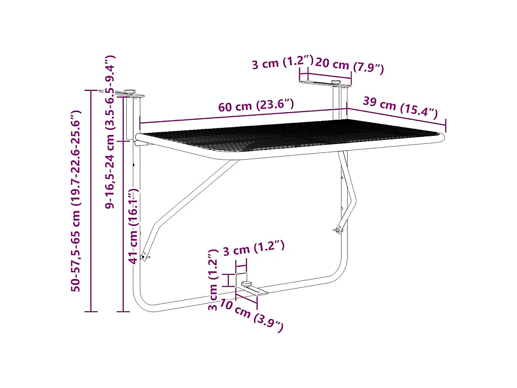 Mesa para varanda 60x40 cm aço branco