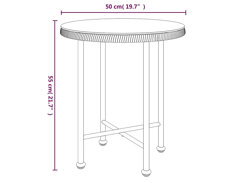 Table de salle à manger Ø50 cm Verre trempé et acier