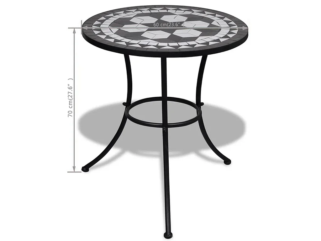 Table de bistro Noir et blanc 60 cm Mosaïque