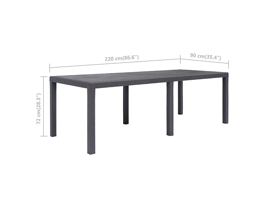 Tuintafel 220x90x72 cm rattan-look kunststof bruin