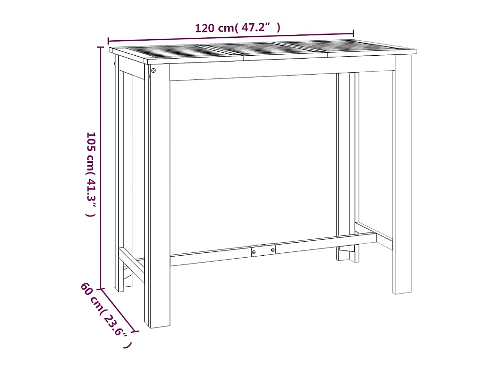 Table de bar de jardin 120x60x105 cm Bois d'acacia solide