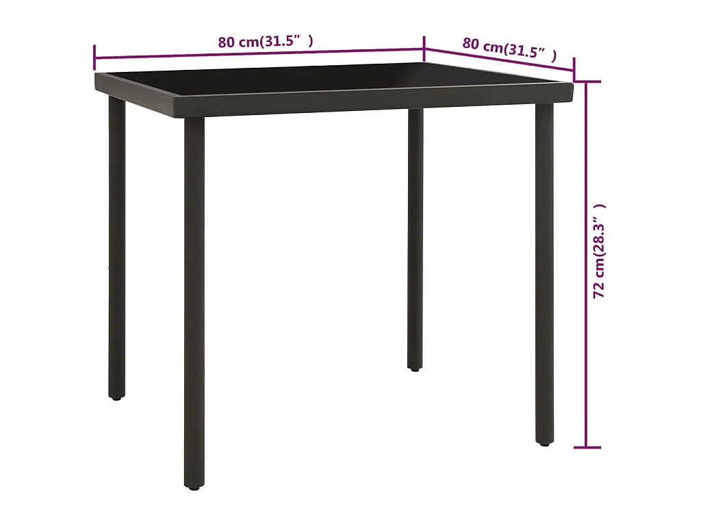 Table à dîner d'extérieur Anthracite 80x80x72 cm Verre et acier