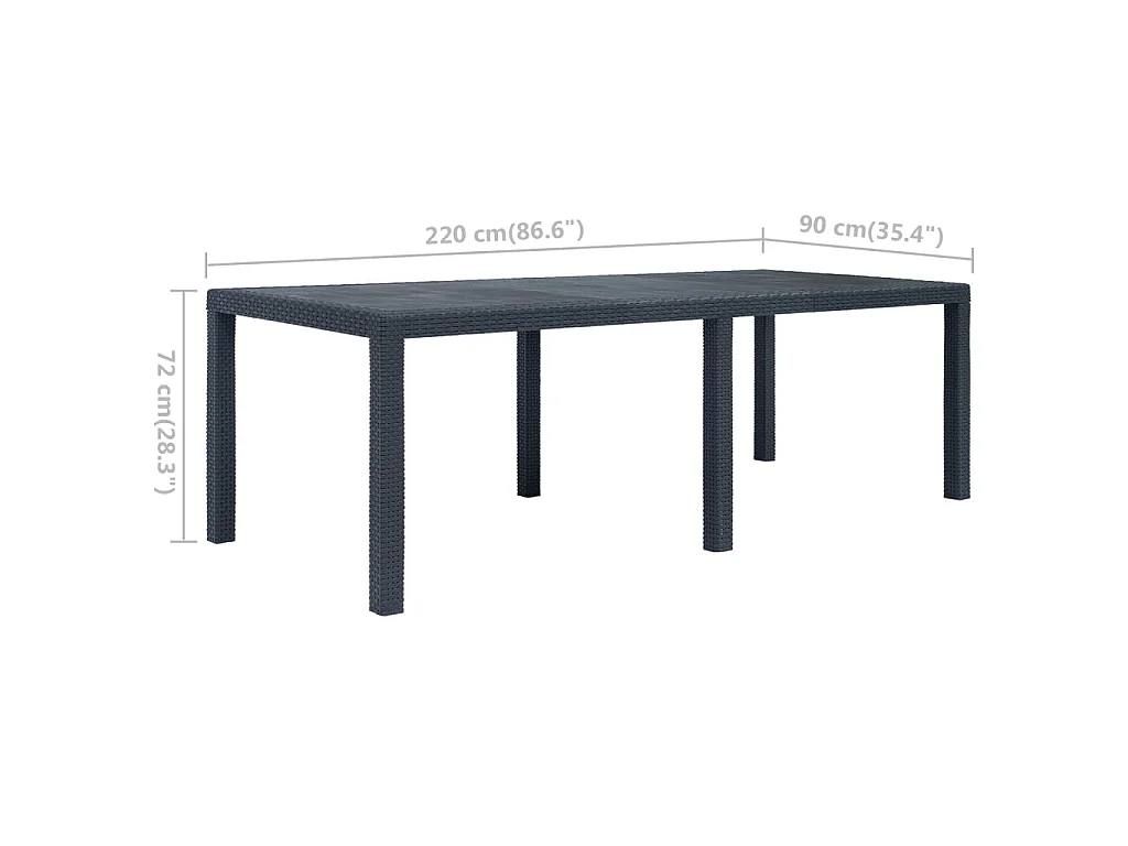 Tavolo da Giardino Antracite 220x90x72 cm Plastica Stile Rattan