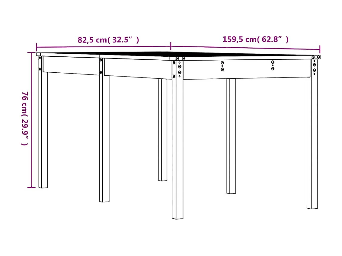 Mesa de jardim 159,5x82,5x76 cm madeira de pinho maciça