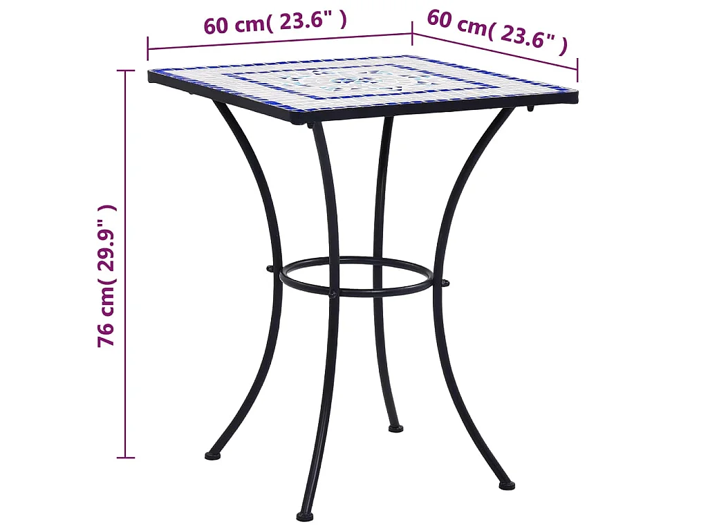Tavolino da Bistrot con Mosaico Blu e Bianco 60 cm in Ceramica
