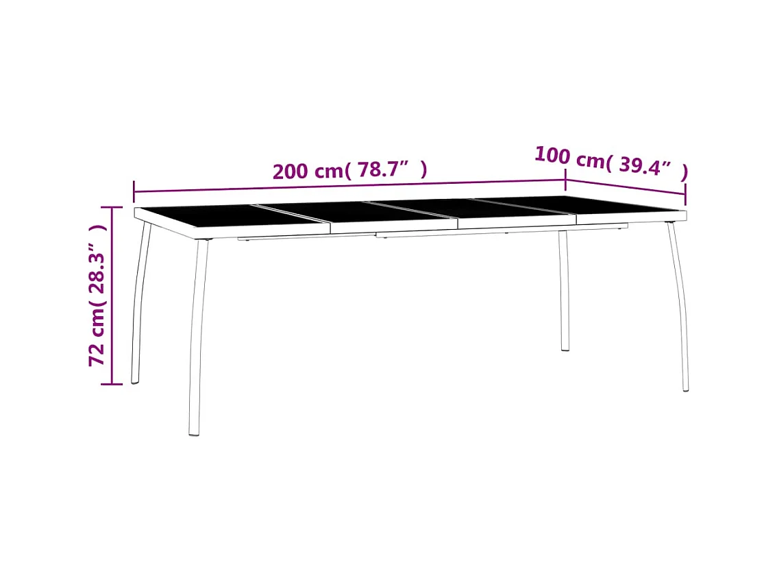 Tuintafel 200x100x72 cm staalgaas antracietkleurig