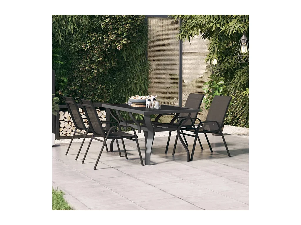 Table de jardin Gris et noir 140x70x70 cm Acier et verre