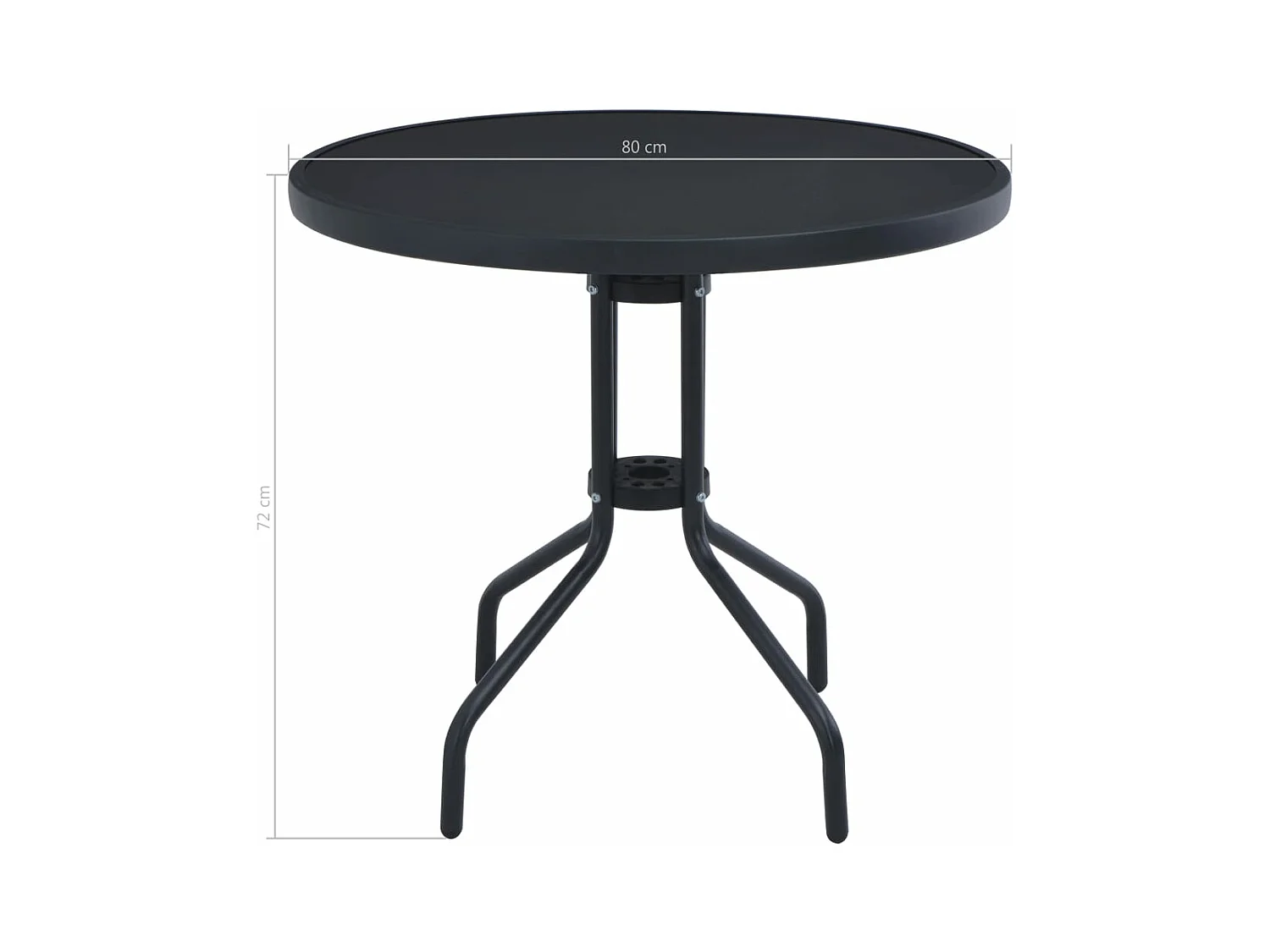 Gartentisch Schwarz 80 cm Stahl und Glas
