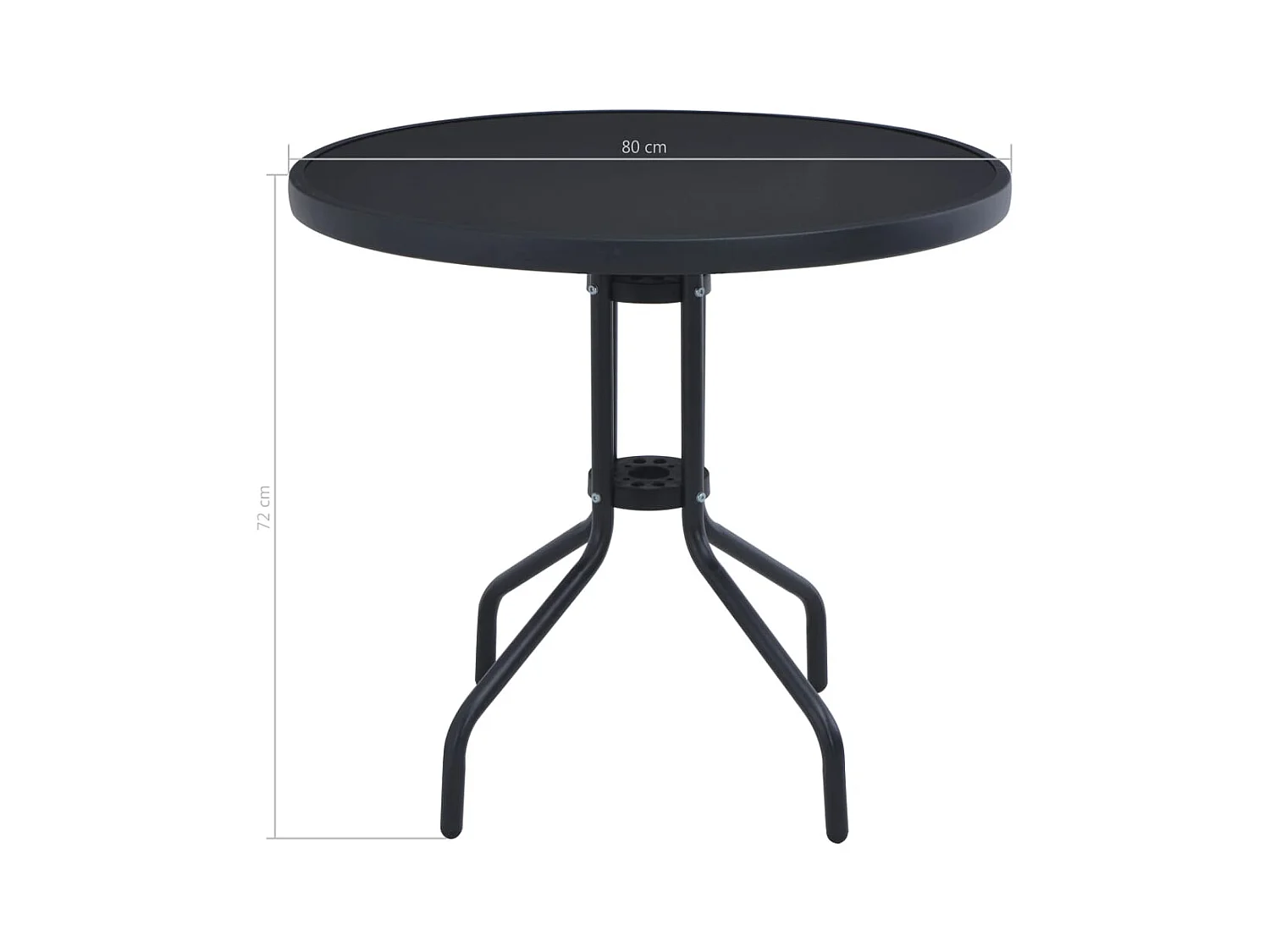 Gartentisch Schwarz 80 cm Stahl und Glas