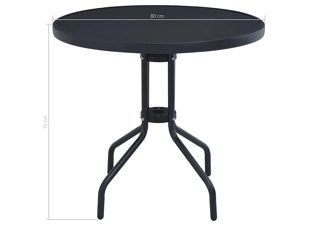 Mesa de jardín acero y vidrio negro 80 cm