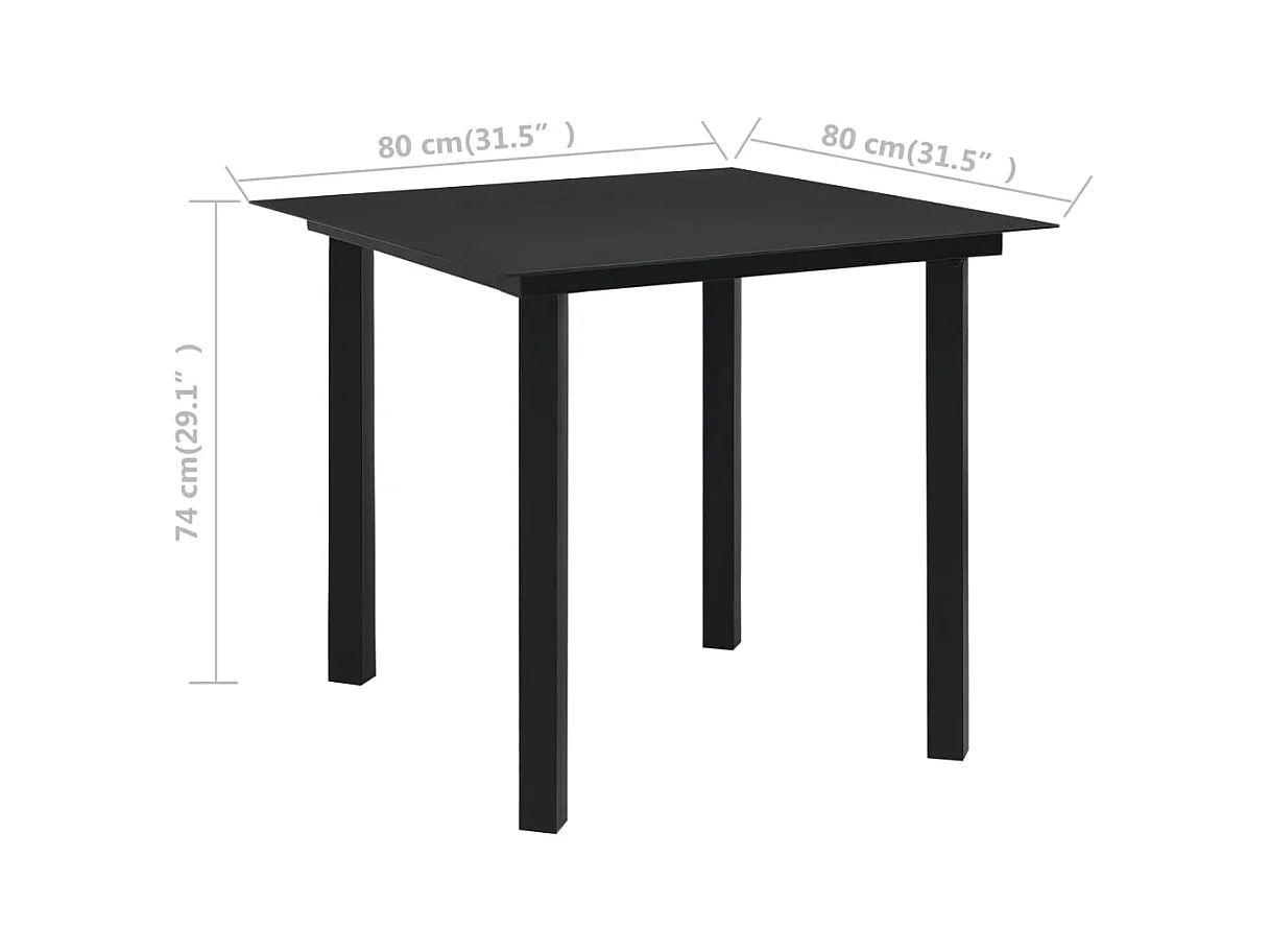 Tavolo da Giardino Nero 80x80x74 cm in Acciaio e Vetro