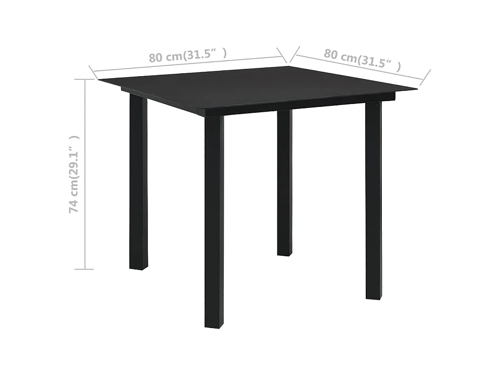 Garten-Esstisch Schwarz 80x80x74 cm Stahl und Glas