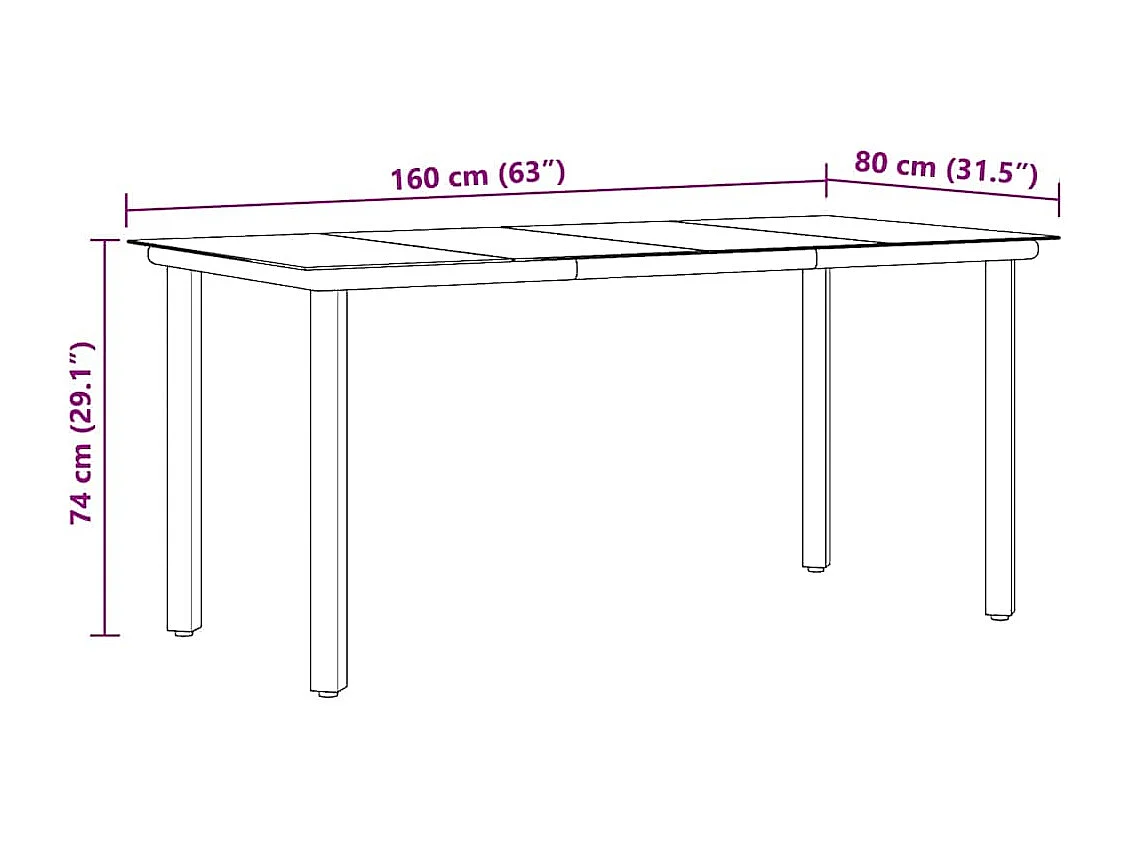 Table à dîner de jardin Noir 160x80x74 cm Acier et verre trempé