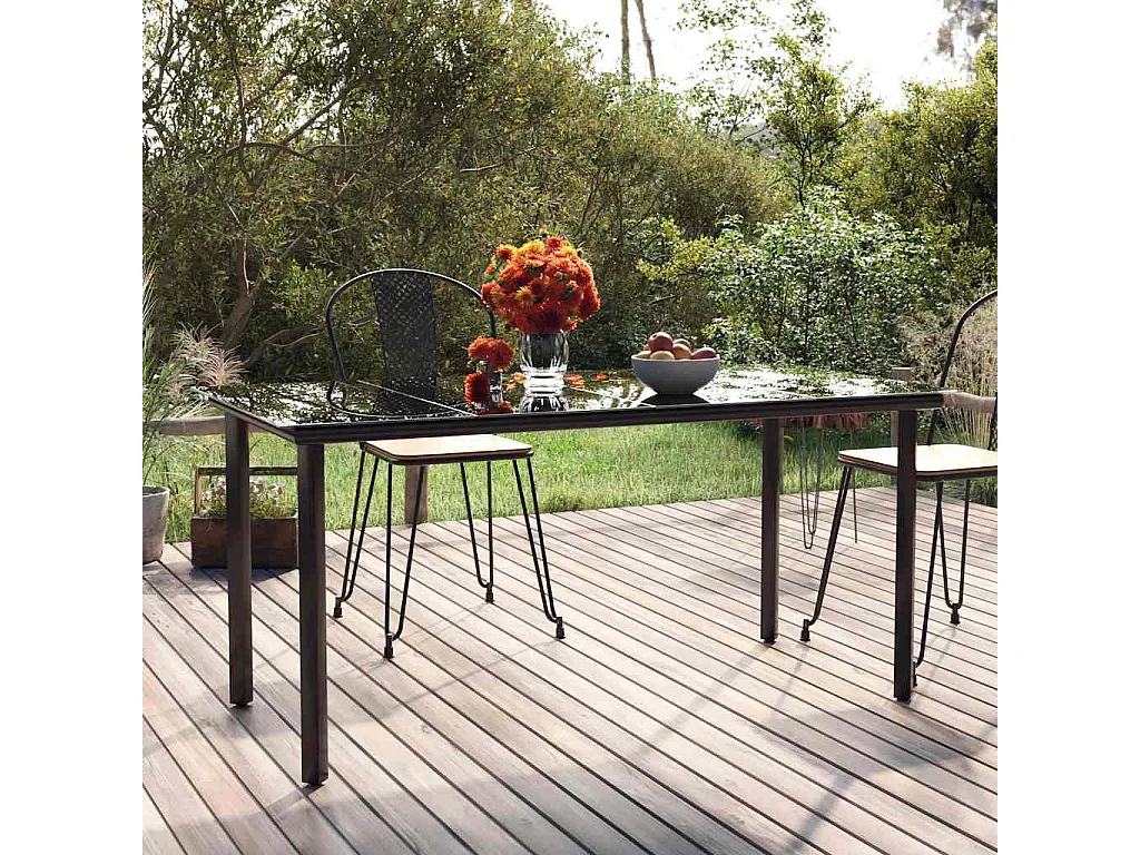 Tavolo Pranzo Giardino Nero 160x80x74 Acciaio e Vetro Temperato