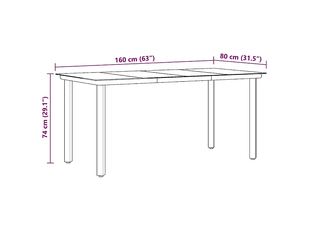 Tavolo Pranzo Giardino Nero 160x80x74 Acciaio e Vetro Temperato