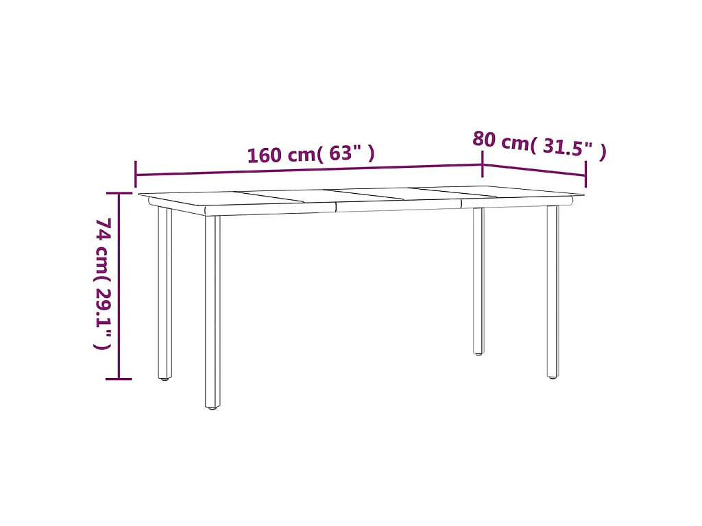 Tavolo Pranzo Giardino Nero 160x80x74 Acciaio e Vetro Temperato