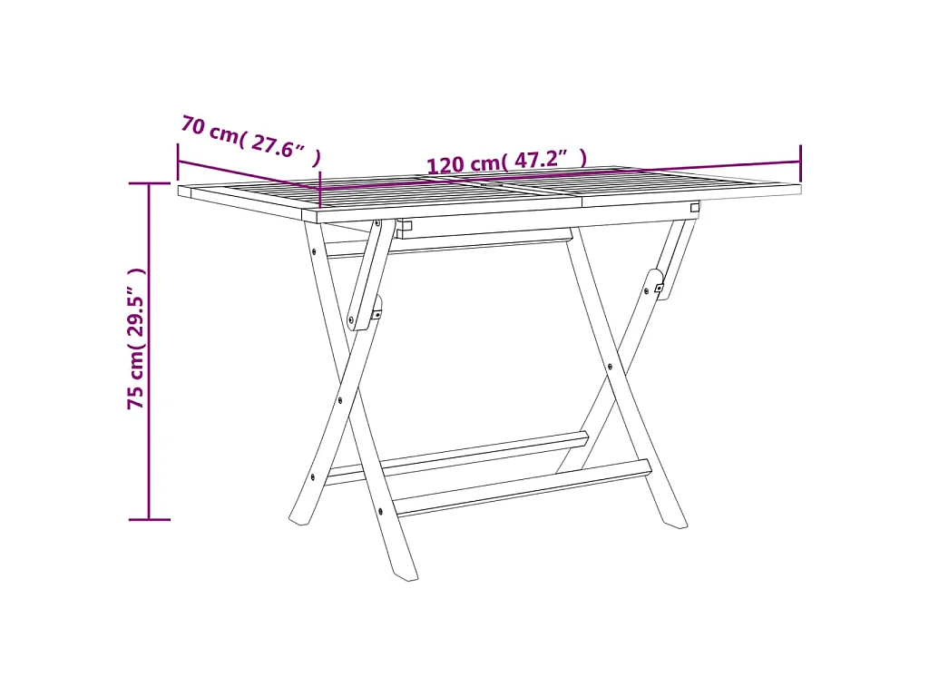 Table de jardin pliante gris 120x70x75 cm bois de teck solide