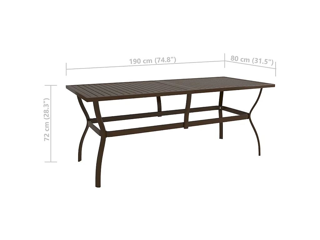 Tavolo da Giardino Marrone 190x80x72 cm in Acciaio