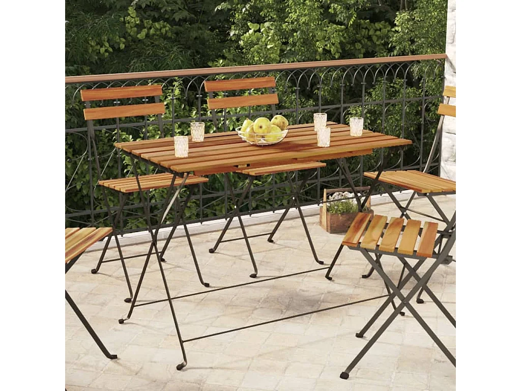 Table de bistro pliante 100x54x71cm Bois acacia solide et acier
