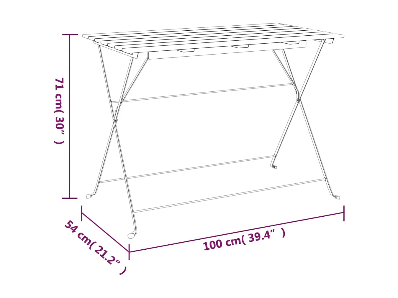 Table de bistro pliante 100x54x71cm Bois acacia solide et acier