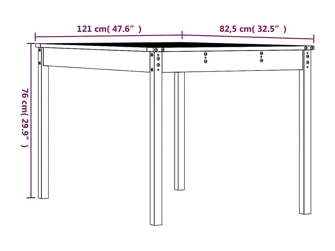 Tavolo da Giardino 121x82,5x76 cm in Legno Massello di Pino