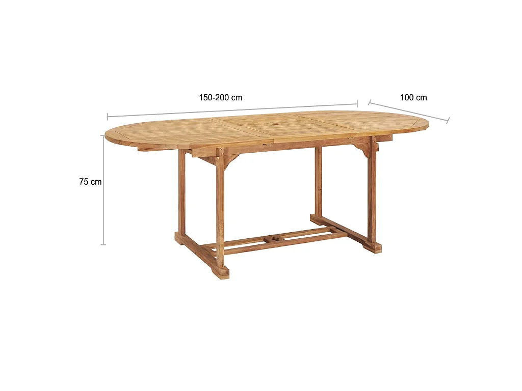 Table de jardin extensible 150-200x100x75 cm Teck solide